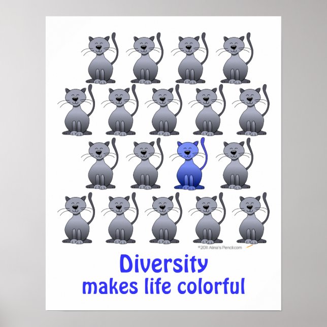 Poster Drôle Souriant Chat Diversité École Motivationnell (Devant)