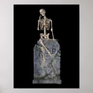 Poster Drôle Squelette Sur Tombstone Halloween