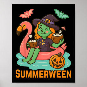 Poster Drôle Summerween jolie sorcière flottante dans le
