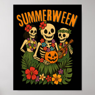 Poster Drôle Summerween Skeletons Luau Party Halloween Be