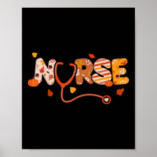 Poster Drôle Thanksgiving Nurse Turquie Day Fall Love RN 