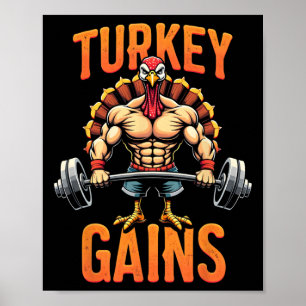 Poster Drôle Thanksgiving Turquie gagne Motivation Gym Wo