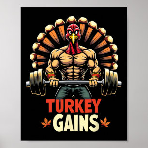 Poster Drôle Thanksgiving Turquie gagne Motivation Gym Wo