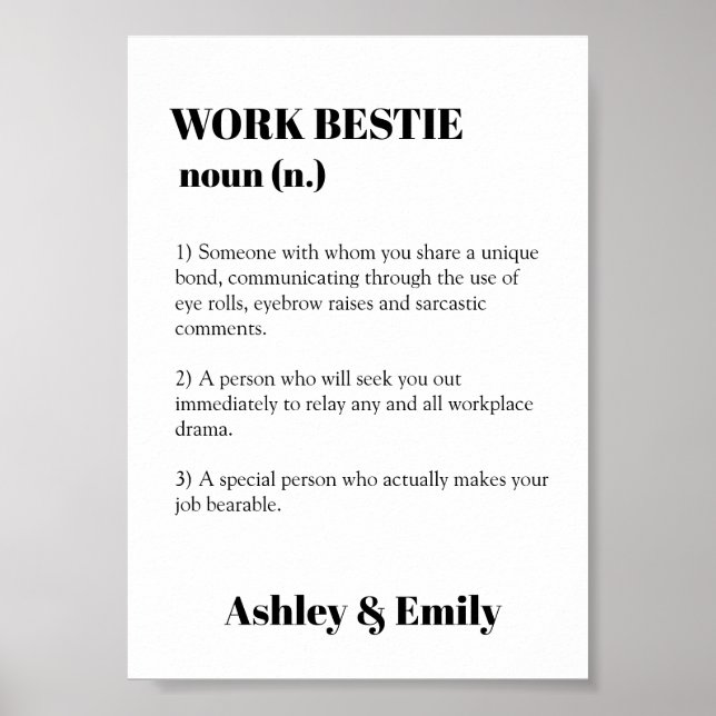 Poster Drôle Travail Bestie Cadeau photo Hilarious Co-tra (Devant)