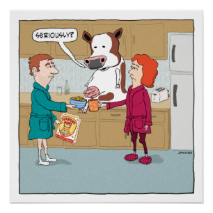 Poster Drôle trayant la vache