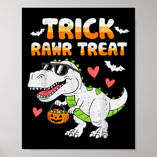 Poster Drôle Trick Rawr Traiter Dinosaur T Rex Halloween  (Devant)