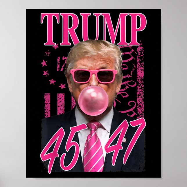 Poster Drôle Trump Bubble Gum 1776 Drapeau rose (Devant)