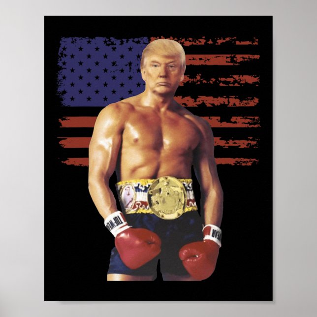Poster Drôle Trump Rocky Boxer Meme Boxer Us Flag Patrio (Devant)