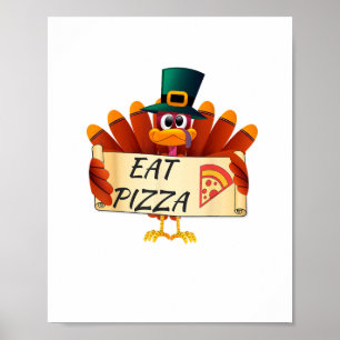 Poster Drôle Turquie Mange Pizza Thanksgiving Day