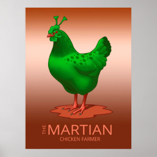 Poster Drôle Vert martien Alien poulet