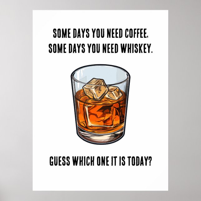 Poster Drôle Whiskey Tumbler - Café ou Whiskey? (Devant)