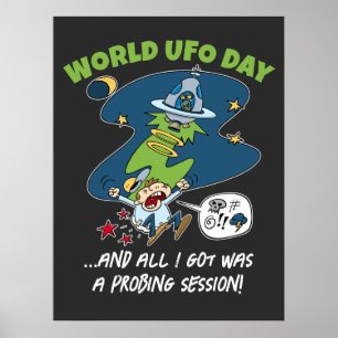 Poster Drôle World UFO Day Probing Session Cartoon