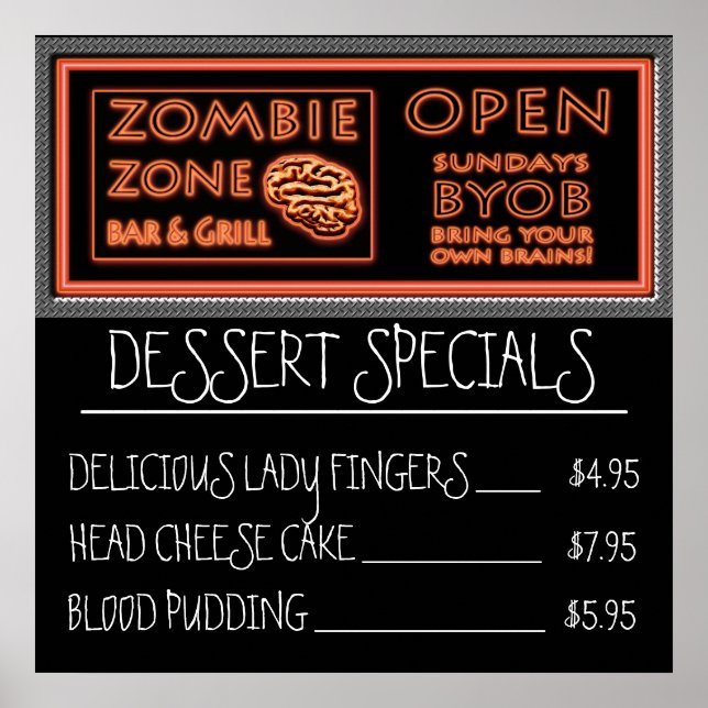 Poster Drôle Zombie Dessert Lady Doigts Pudding de Sang (Devant)