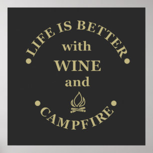 Poster Drôles de citations de camping et de vin