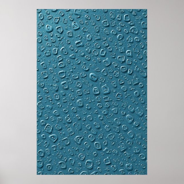 Poster Droplets numériques incorporés sur surface bleue (Devant)