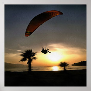 Poster Dropzone At Dusk Adventure Paraglider Art