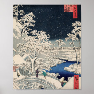 Poster Drum Bridge in Snow Vintage Ukiyo-e Japanese Art
