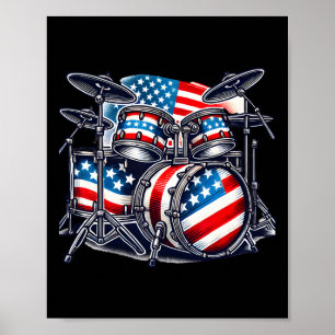 Poster Drummer American Flag Drumset Usa Patriotique Drum