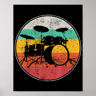 Poster Drummer Band Drumset Retro Vintage