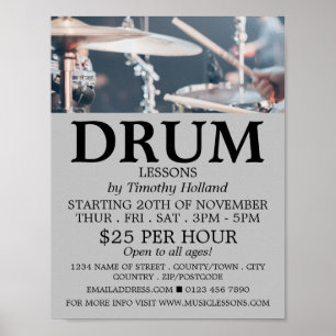 Poster Drummer, Cours de tambour Publicité