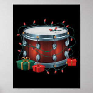 Poster Drummer Drum Xmas Éclairage Père Noël Drum musical