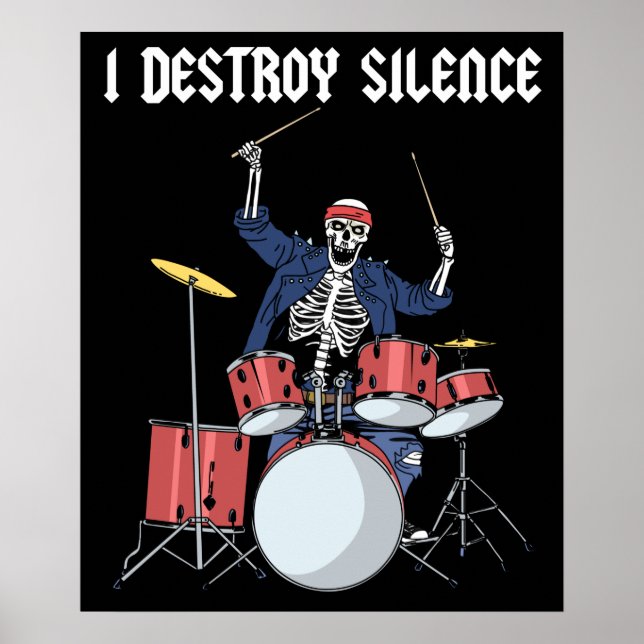 Poster Drummer Rock Music Band Drums I Destroy Silence (Devant)