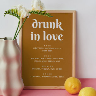 Poster Drunk in love. Boissons de mariage jaune moutarde