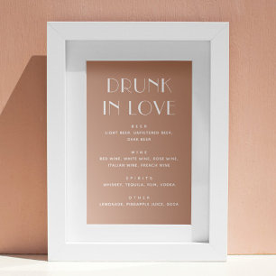 Poster Drunk in love. Boissons mariages modernes rose pâl
