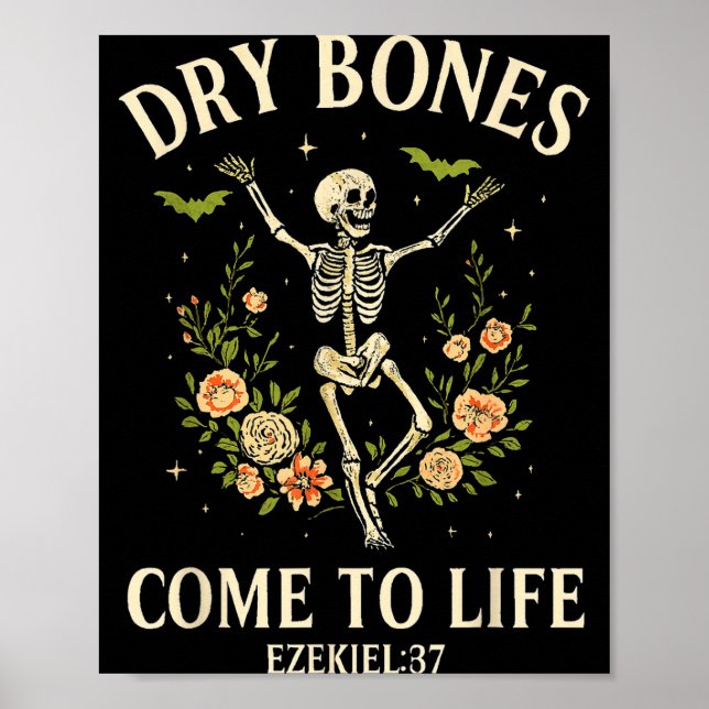 Poster Dry Bones Come To Life Dancing Floral Skeleton  (Devant)