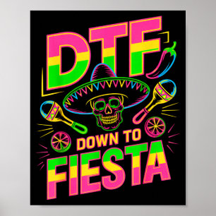 Poster Dtf jusqu'à la fête crâne drôle mexicain pour cinc