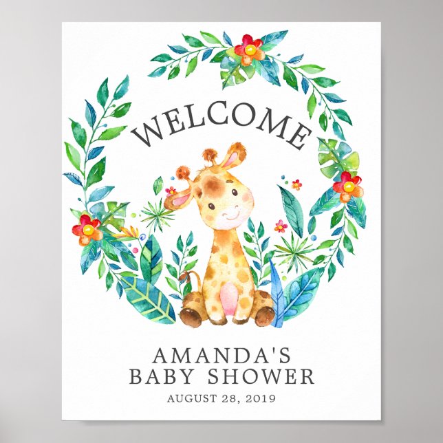 Poster du Baby shower de bienvenue de la Giraffe d (Devant)
