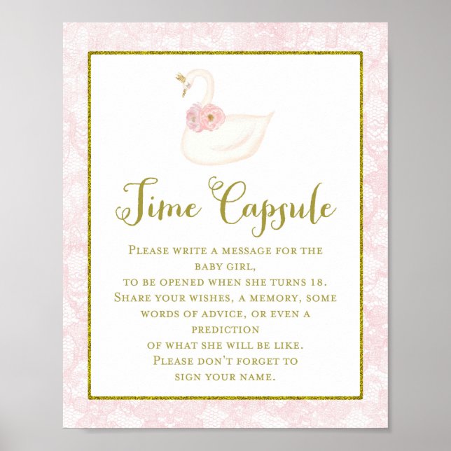 Poster du Baby shower de cygne rose imprimé (Devant)