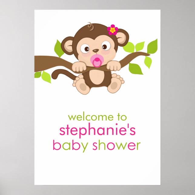 Poster du Baby shower de fille de petite singe mig (Devant)