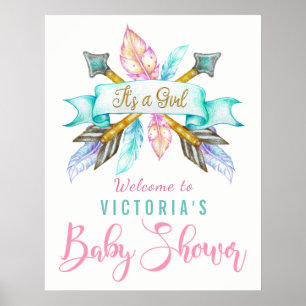 Poster du Baby shower de la flèche en plume Boho