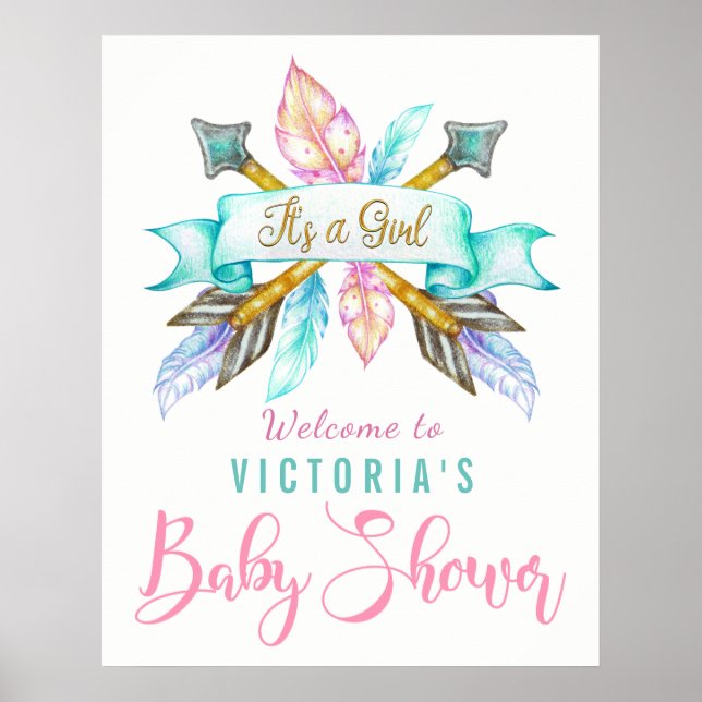 Poster du Baby shower de la flèche en plume Boho (Devant)