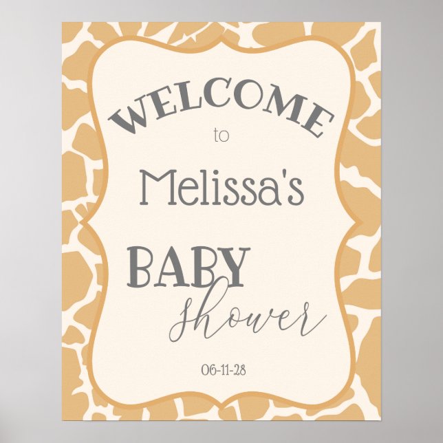 Poster du Baby shower de la Giraffe de bébé Tan (Devant)