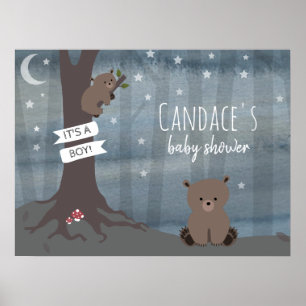 Poster du Baby shower de l'ours boisé de nuit