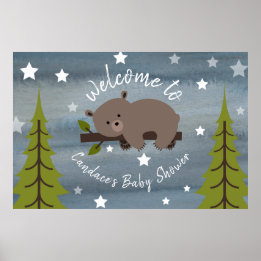 Poster du Baby shower de l'ours couché de 36 po x 