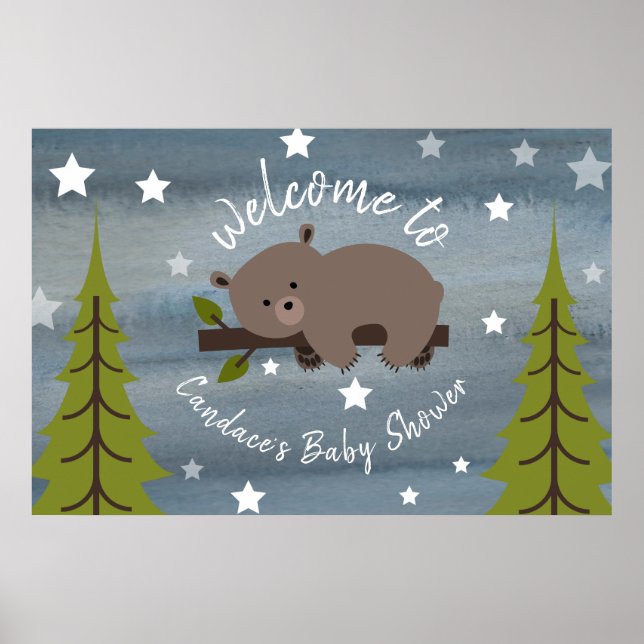 Poster du Baby shower de l'ours couché de 36 po x  (Devant)