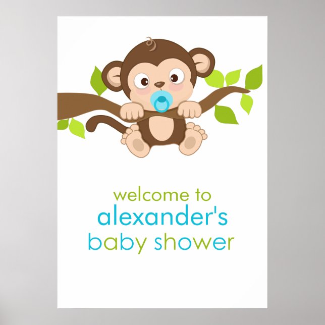 Poster du Baby shower de petit singe mignon (Devant)