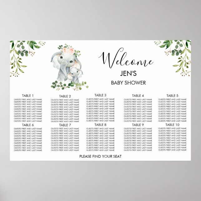 Poster du Baby shower de remplissage éléphant (Devant)