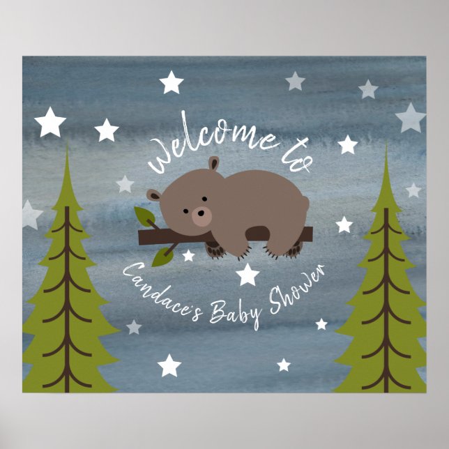 Poster du Baby shower d'ours couché de 24 po x 20  (Devant)