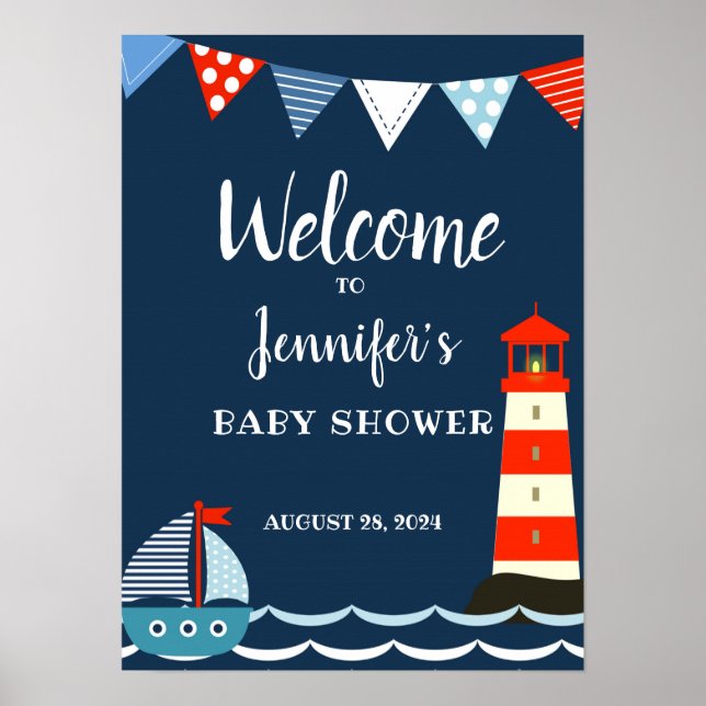 Poster du Baby shower nautique, Affiche de bienven (Devant)
