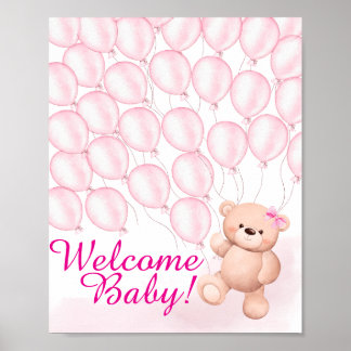 Poster du Baby shower rose Beary