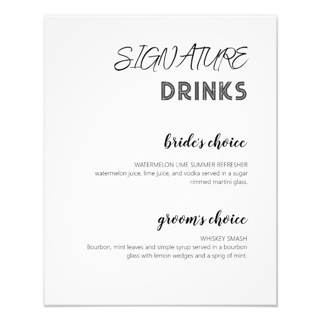 Poster du bar Mariage de la signature blanche mode (Devant)
