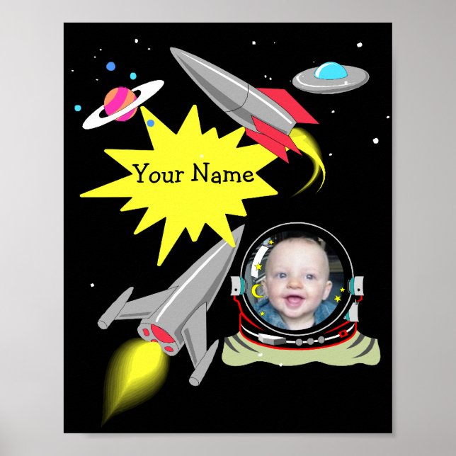 Poster du cadre photo de la fusée spatiale du garç (Devant)