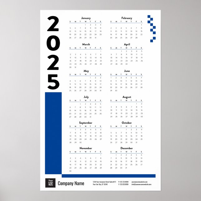 Poster du calendrier du mur d'entreprise Blue 2025 (Devant)
