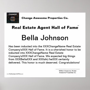Poster du certificat d'agent immobilier Hall of Fa