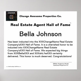 Poster du certificat d'agent immobilier Hall of Fa
