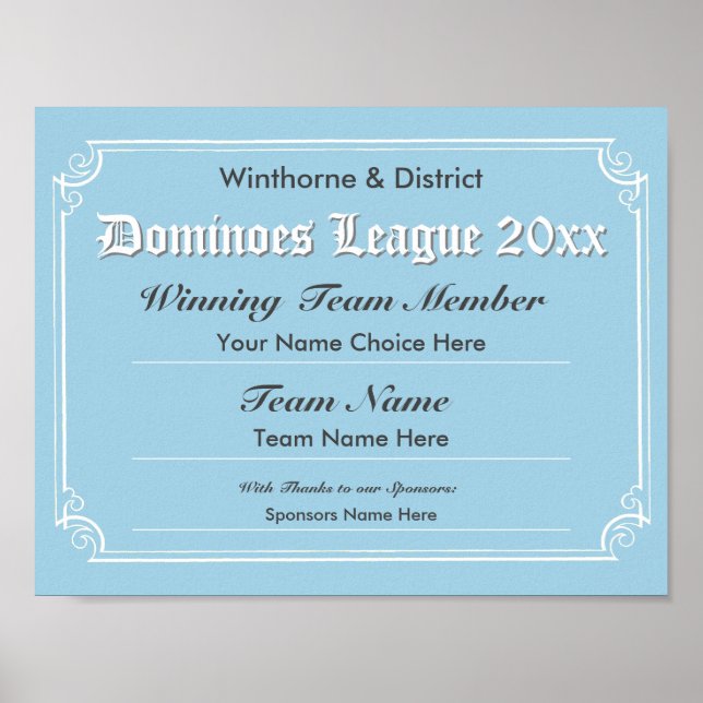 Poster du certificat de concours Dominoes (Devant)